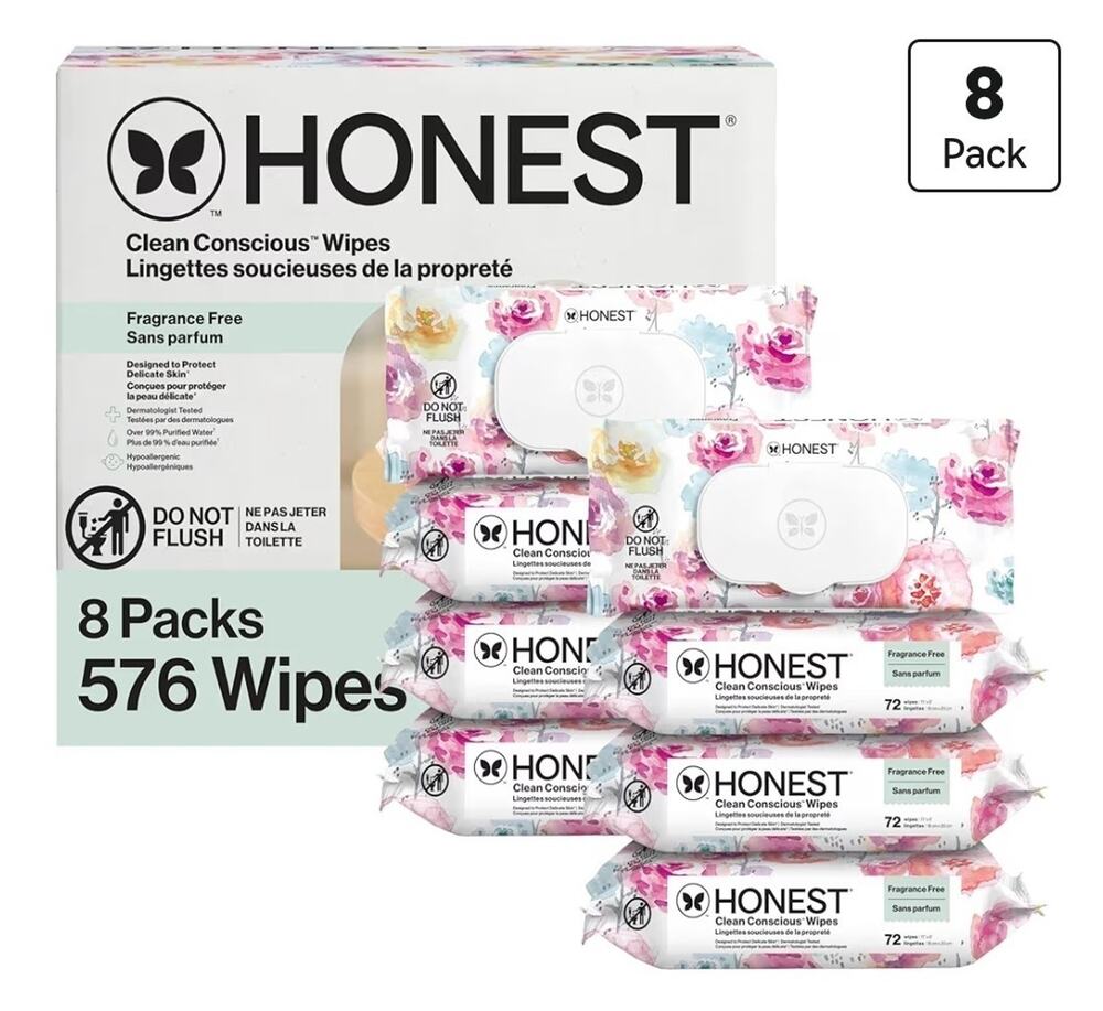 8 Pk The Honest Company Baby Wipes for Sensitive Skin, Fragrance-Free, 576 Count